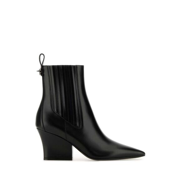 Valentino Garavani Women Black Leather Vlogo Lockette Ankle Boots